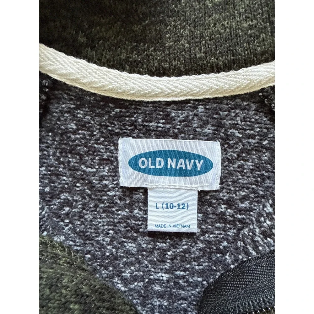 Old Navy Boys Gray Marled Quarter Zip Fleece Pullover Sweater Large 10-12 Raglan